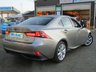 USED 2014 14 LEXUS IS 2.5 300H LUXURY 4d 220 BHP Finished in SONIC TITANIUM SILVER METALLIC with FULL LEATHER CLIMATE SEATS. This third generation Lexus has comfortable seats, a steering wheel with a sporty feel, and a cockpit that wraps around you. The engine and electric motor combine to provide 220bhp and return an economical 64.2 average MPG. Features include, Sat Nav, Rear View Camera, DAB radio, B/Tooth, Leather seats and much more. Dealer serviced at 3348 miles, 6788 miles, 10127 miles, 12928 miles, 15697 miles and at 17652 miles.