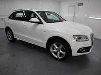 USED 2012 62 AUDI Q5 2.0 TDI QUATTRO S LINE 5d 175 BHP EXCEPTIONALLY FAST AND SMOOTH GEAR CHANGE WITH LUXURIOUS, CLASSY INTERIOR ALL WRAPPED AROUND A 4 WHEEL DRIVE SUV. WITH GREAT SERVICE HISTORY THIS AUDI IS STUNNING IN THE BEST COLOUR OF WHITE.