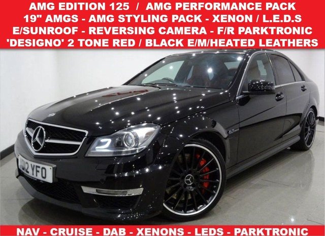2012 12 Mercedes-Benz C-Class 6.2 C63 AMG EDITION 125 / AMG PERFORMANCE PACK (487 BHP) MCT 7S 4DR + NAV + HARMAN KARDON + E/M/HEATED DESIGNO 2 TONE LEATHERS + E/SUNROOF + XENON-LEDS + R/CAMERA + PARKTRONIC + PRIVACY + 19S