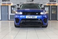 USED 2017 LAND ROVER RANGE ROVER SPORT 5.0 V8 SVR 5d 543 BHP FINISHED IN A STUNNING PREMIUM METALLIC BLUE, COMPLIMENTED WITH BLACK ELECTRIC ADJUSTABLE HEATED LEATHER SPORT SEATS WITH MEMORY PROGRAM + BEAUTIFUL, HUGE SPECIFICATION 4 WHEEL DRIVE + COMES WITH A FAULTLESS FULL SERVICE HISTORY + PANORAMIC GLASS SUNROOF + MERIDIAN AUDIO SYSTEM  + 22 INCH SPLIT SPOKE ALLOY WHEELS IN SATIN BLACK + SATELLITE NAVIGATION + FRONT AND REAR HEATED SEATS + REVERSING CAMERA + FRONT AND REAR PARKING SENSORS + BLUETOOTH INCLUDING MEDIA STREAMING + DIGITAL DASH DISPLAY