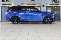 USED 2017 LAND ROVER RANGE ROVER SPORT 5.0 V8 SVR 5d 543 BHP FINISHED IN A STUNNING PREMIUM METALLIC BLUE, COMPLIMENTED WITH BLACK ELECTRIC ADJUSTABLE HEATED LEATHER SPORT SEATS WITH MEMORY PROGRAM + BEAUTIFUL, HUGE SPECIFICATION 4 WHEEL DRIVE + COMES WITH A FAULTLESS FULL SERVICE HISTORY + PANORAMIC GLASS SUNROOF + MERIDIAN AUDIO SYSTEM  + 22 INCH SPLIT SPOKE ALLOY WHEELS IN SATIN BLACK + SATELLITE NAVIGATION + FRONT AND REAR HEATED SEATS + REVERSING CAMERA + FRONT AND REAR PARKING SENSORS + BLUETOOTH INCLUDING MEDIA STREAMING + DIGITAL DASH DISPLAY