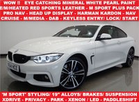 USED 2014 64 BMW 4 SERIES 3.0 430D (258 BHP) M SPORT XDRIVE AUTO ( EURO 6 ) 2DR COUPE + NAV + E/M/HEATED RED SPORTS LEATHERS + M SPORT PLUS PACK + HEAD UP + HARMAN KARDON + MEDIA + CRUISE + PEARLESCENT PAINT + XENON-LED + PRIVACY + M SPORT BRAKES + M STYLING PACK + 19 S 19S+PARK+LEDS+TINTS+LEATHER+NAV+H/K+HEAD UP+KEYLESS