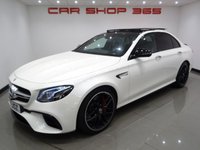 USED 2017 17 MERCEDES-BENZ E-CLASS 4.0 E63 BITURBO V8 AMG S (612 PS) (PREMIUM) SpdS MCT 4MATIC+ 4DR + PERFORMANCE BUCKET SEATS + UPGRADED 20 INCH AMG ALLOYS + BURMESTER PREMIUM SOUND + DIAMOND WHITE METALLIC PAINTWORK + PANORAMIC SLIDING ROOF + 360 PARKING AID + LED HEADLIGHTS BUCKET PERFORMANCE SEATS+UPGRADED 20 INCH AMG ALLOYS