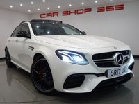 USED 2017 17 MERCEDES-BENZ E-CLASS 4.0 E63 BITURBO V8 AMG S (612 PS) (PREMIUM) SpdS MCT 4MATIC+ 4DR + PERFORMANCE BUCKET SEATS + UPGRADED 20 INCH AMG ALLOYS + BURMESTER PREMIUM SOUND + DIAMOND WHITE METALLIC PAINTWORK + PANORAMIC SLIDING ROOF + 360 PARKING AID + LED HEADLIGHTS BUCKET PERFORMANCE SEATS+UPGRADED 20 INCH AMG ALLOYS