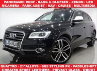 USED 2014 64 AUDI SQ5 3.0 BITDI V6 (309 BHP) TIPTRONIC QUATTRO 5DR (S/S) + NAV + PANORAMIC SUNROOF + E/HEATED LEATHERS + BANG AND OLUFSEN + R/CAMERA + F-R PARK ASSIST + PRIVACY + XENON-LED + POWER BOOT + 21 S  PANROOF+R/CAM+TINTS+XENON-LED+LEATHR+NAV+CRUISE+B&O
