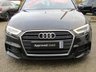 USED 2017 17 AUDI A3 1.6 TDI S LINE 4d 109 BHP Finished in MYTHOS BLACK METALLIC with contrasting Part Leather Heated SPORTS trim. This Audi A3 Saloon is a classy, high tech four-door that is also great to drive. This A3 saloon is a sleeker-looking version of the Audi A3 Sportback hatchback. Features include Sat Nav, DAB Radio, Tinted Windows, B/tooth, Alloys, &pound;20 Road Tax, Matrix LED Pack, 18" alloys and much more. AUDI Dealer serviced at 18823 miles and on arrival at 27760 miles by EMC. 12 Months MOT.
