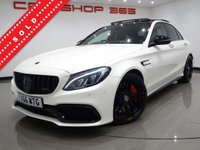 USED 2017 66 MERCEDES-BENZ C-CLASS C63 4.0 V8 BITURBO (510 PS) AMG S (PREMIUM) SpdS MCT ( ULEZ - EURO 6 ) (S/S) 4DR + NAV + PAN ROOF + E/M/HEATED 2 TONE RED / BLACK LEATHER PERFORMANCE SEATS + DESIGNO DIAMOND WHITE PAINTWORK + CARBON INTERIOR + HEAD UP + KEYLESS PANROOF+PERFORMANCE EXHAUST / SEATS+NAV+HEAD UP+CAM