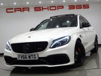 USED 2017 66 MERCEDES-BENZ C-CLASS C63 4.0 V8 BITURBO (510 PS) AMG S (PREMIUM) SpdS MCT ( ULEZ - EURO 6 ) (S/S) 4DR + NAV + PAN ROOF + E/M/HEATED 2 TONE RED / BLACK LEATHER PERFORMANCE SEATS + DESIGNO DIAMOND WHITE PAINTWORK + CARBON INTERIOR + HEAD UP + KEYLESS PANROOF+PERFORMANCE EXHAUST / SEATS+NAV+HEAD UP+CAM