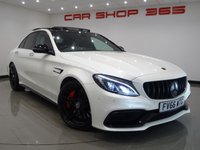 USED 2017 66 MERCEDES-BENZ C-CLASS C63 4.0 V8 BITURBO (510 PS) AMG S (PREMIUM) SpdS MCT ( ULEZ - EURO 6 ) (S/S) 4DR + NAV + PAN ROOF + E/M/HEATED 2 TONE RED / BLACK LEATHER PERFORMANCE SEATS + DESIGNO DIAMOND WHITE PAINTWORK + CARBON INTERIOR + HEAD UP + KEYLESS PANROOF+PERFORMANCE EXHAUST / SEATS+NAV+HEAD UP+CAM