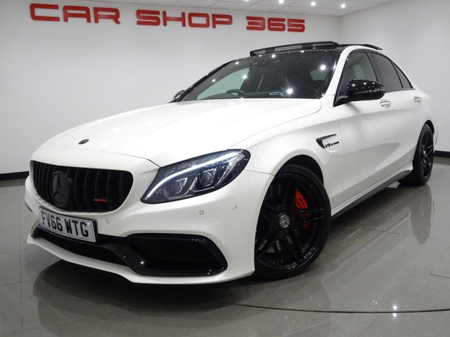 2017 66 Mercedes-Benz C-Class C63 4.0 V8 BITURBO (510 PS) AMG S (PREMIUM) SpdS MCT ( ULEZ - EURO 6 ) (S/S) 4DR + NAV + PAN ROOF + E/M/HEATED 2 TONE RED / BLACK LEATHER PERFORMANCE SEATS + DESIGNO DIAMOND WHITE PAINTWORK + CARBON INTERIOR + HEAD UP + KEYLESS