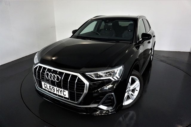 2019 69 Audi Q3 2.0 TDI S LINE 5d AUTO-LOW MILEAGE-BLACK HALF LEATHER-HILL DECENT CONTROL-HILL HOLD ASSIST-REAR PARKING SENSORS-LANE DEPARTURE WARNING AND AUDI SIDE ASSIST-CRUISE CONTROL-DAB RADIO-BLUETOOTH-VIRTUAL COCKPIT-POWER TAILGATE-HIGH GLOSS PACKAGE-LED DAYTIME RUNNING LIGHTS-AMBIENT LIGHTING PACKAGE-DARK MATT ALUMINIUM INLAYS-PRIVACY GLASS-19
