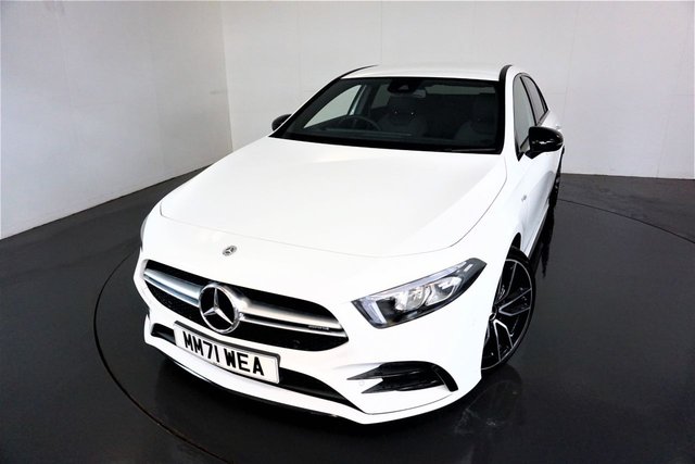 2022 71 Mercedes-Benz A-Class 2.0 AMG A 35 4MATIC EDITION PREMIUM 4d 302 BHP-LIKE NEW-POLAR WHITE WITH GREY LEATHER-SMARTPHONE INTEGRATION-APPLE CAR PLAY-SPEED SENSITIVE POWER STEERING-REVERSE CAMERA-ACTIVE PARK ASSIST-ACTIVE LANE KEEPING ASSIST-CRUISE CONTROL-ELECTRIC FOLDING MIRRORS-SPORTS SUSPENSION-DAB RADIO-AUTOMATIC CLIMATE CONTROL-NAPPA LEATHER AMG STEERING WHEEL-AMG EXCLUSIVE PACKAGE-AMG NIGHT PACKAGE-AMG 19