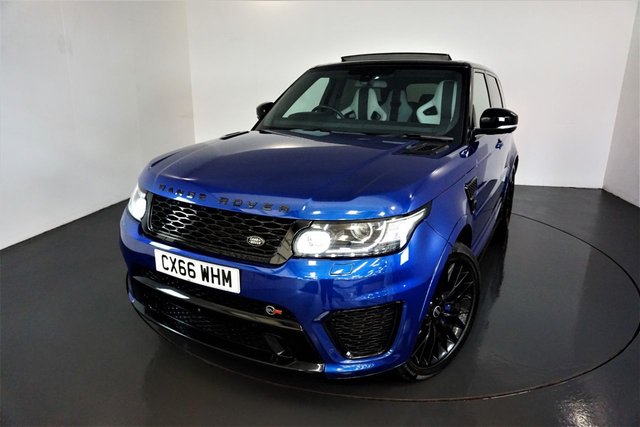 2016 66 Land Rover Range Rover Sport 5.0 V8 SVR 5d 543 BHP-PANORAMIC SLIDING SUNROOF-FIXED SIDE STEPS-MERIDIAN SOUND-AMBIENT LIGHTING-HEATED FRONT AND REAR SEATS-HEATED STEERING WHEEL-TWO TONE WHITE AND BLACK LEATHER BUCKET SEATS-BLUETOOTH-ADAPTIVE CRUISE CONTROL-SATNAV-PARKING SENSORS-REVERSE CAMERA-DAB RADIO-ELECTRIC MEMORY SEAT-ELECTRIC FOLDING MIRRORS-PRIVACY GLASS-CLIMATE CONTROL-BEST SOUNDING 4X4 ON THE ROAD