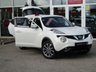USED 2014 64 NISSAN JUKE 1.6 TEKNA CVT Finished in PEARL WHITE with contrasting EBONY HEATED LEATHER trim. The Nissan Juke first appeared in 2010 and has remained a favourite with its eye catching looks. Ideal Mid Sized family car. Features include Sat Nav, Heated Leather, 360 View Camera, DAB, 17" Alloys and much more. Dealer serviced at 11920 miles. Then at 25415 miles, 34551 miles, 52481 miles and on arrival at 65556 miles.