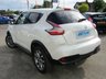 USED 2014 64 NISSAN JUKE 1.6 TEKNA CVT Finished in PEARL WHITE with contrasting EBONY HEATED LEATHER trim. The Nissan Juke first appeared in 2010 and has remained a favourite with its eye catching looks. Ideal Mid Sized family car. Features include Sat Nav, Heated Leather, 360 View Camera, DAB, 17" Alloys and much more. Dealer serviced at 11920 miles. Then at 25415 miles, 34551 miles, 52481 miles and on arrival at 65556 miles.