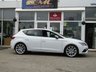 USED 2019 19 SEAT LEON 1.5 TSI EVO FR SPORT 5d 129 BHP Finished in NEVADA WHITE with FULL BLACK HEATED LEATHER. This Leon is a great all-rounder. It is great to drive, well equipped and roomy in the back, The 1.5 TSI 130 gives great economy (worth considering with the price of fuel). It is one of the very best sporty looking family cars. Features include Sat Nav, Full Heated Leather, DAB Radio, Virtual Dash, B/Tooth, Tinted Windows, 18" Alloys, Parking Sensors and much more. Just Servied with 12 Months MOT.