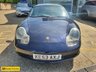 USED 2003 53 PORSCHE BOXSTER 2.7 Spyder 228 BHP Blue,FUTURE CLASSIC CAR 75,172 miles, 4 owners, full service, 5-speed manual, electric convertible roof, alloys & much more! APPROVED CARS AND FINANCE ARE PLEASED TO OFFER THIS PORSCHE BOXTER 2.7 SPYDER 2d 228 BHP IN BLUE WITH 75,172 MILES AND A FULL PORSCHE SERVICE HISTORY AT 9K, 17K, 24K, 37K, 48K, 59K, 64K, 65K, AND 66K, 4 OWNERS FROM NEW WITH A GREAT SPEC 5 SPEED MANUAL; GEARBOX, ELECTRIC CONVERTIBLE ROOF, 16 INCH ALLOY WHEELS, AIR CONDITIONING, LEATHER AND SUEDE INTERIOR,IN CAR ENTERTAINMENT ( RADIO/CD PLAYER), ELECTRIC SEATS, ELECTRIC WINDOWS, ELECTRIC MIRRORS AND MUCH MUCH MORE. FOR FURTHER INFORMATION REGARDIN