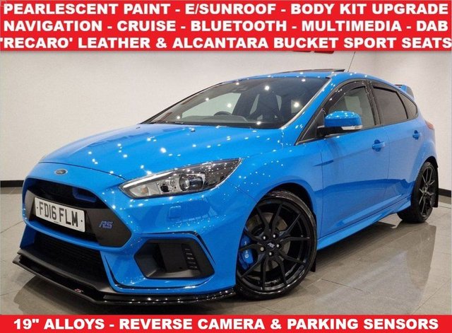 2016 16 Ford Focus 2.3T ECOBOOST (350 PS) RS MANUAL AWD ( EURO 6 ) S/S 5DR + NAV + E/SUNROOF + RECARO LEATHER / ALCANTARA BUCKET SEATS + CRUISE + DRIVE MODE + MULTIMEDIA + XENON-LED + R/CAMERA + PARK AID + PRIVACY + PEARLESCENT PAINT + 19S