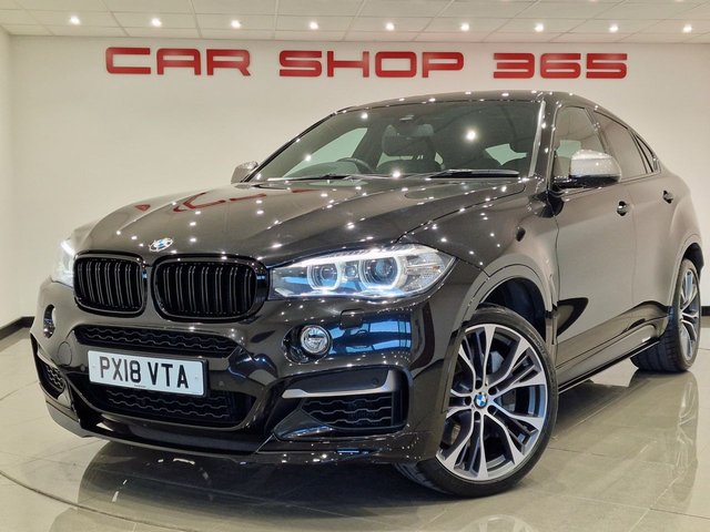 2018 18 BMW X6 3.0 M50D (381 PS) AUTO XDRIVE ( EURO 6 ) S/S 5DR + PRO NAV + E/M/HEATED SPORTS LEATHERS + HEAD UP + HARMAN KARDON + MEDIA + CRUISE + PRIVACY + R/CAMERA + F-R PARK + M PERFORMANCE BODYKIT + 21S + XENON - LED + E/BOOT