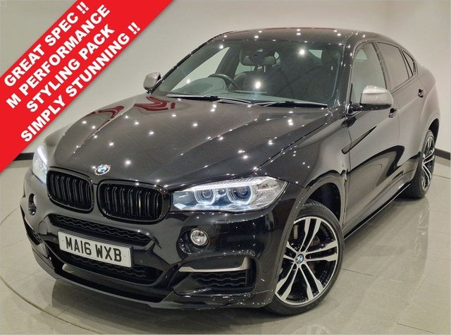 2016 16 BMW X6 3.0 M50D (381 PS) AUTO XDRIVE ( EURO 6 ) S/S 5DR + M PERFORMANCE BODY KIT + PRO NAV + E/M/HEATED SPORTS LEATHERS + HEAD UP + HARMAN KARDON + SOFT DOOR CLOSURE + MEDIA + CRUISE + PRIVACY + R/CAMERA + F-R PARK + 20S + XENON - LED + E/BOOT
