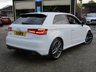 USED 2014 64 AUDI A3 2.0 S3 QUATTRO 3d 296 BHP Finished in GLACIER WHITE pearl with contrasting Ebony full heated SPORTS LEATHER seats. This 4x4 S3 has an advanced 2.0 turbocharged petrol engine pumping out 300 BHP, blistering performance with arguably the highest quality interior in its class. Features include Sat Nav, Full SPORTS QUILTED Heated Leather, Bang and Olufsen Speakers, B/tooth, LED day run lights, Park Senors and Cruise. Dealer serviced at 18258 miles, 55171 miles, 81960 miles, 88019 miles and on arrival at 99511 miles.