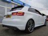 USED 2014 64 AUDI A3 2.0 S3 QUATTRO 3d 296 BHP Finished in GLACIER WHITE pearl with contrasting Ebony full heated SPORTS LEATHER seats. This 4x4 S3 has an advanced 2.0 turbocharged petrol engine pumping out 300 BHP, blistering performance with arguably the highest quality interior in its class. Features include Sat Nav, Full SPORTS QUILTED Heated Leather, Bang and Olufsen Speakers, B/tooth, LED day run lights, Park Senors and Cruise. Dealer serviced at 18258 miles, 55171 miles, 81960 miles, 88019 miles and on arrival at 99511 miles.
