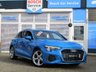 USED 2021 21 AUDI A3 1.5 SPORTBACK TFSI S LINE 5d 148 BHP Finished in eye catching TURBO BLUE with contrasting BLACK SPORTS LEATHER trim. This fantastic facelift model is dripping with tech and desirability. It combines a great interior with a refined driving experience. Features include Virtual Dash, Apple Play, Sat Nav, DAB radio, Rear Park Sensors, B/Tooth Cruise Control, Sports Leather, 2 Keys, 1 Owner, 18" Alloys and much more. Low mileage, 1 Owner, Still under Audi Warranty until 18/6/2024.