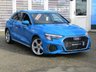 USED 2021 21 AUDI A3 1.5 SPORTBACK TFSI S LINE 5d 148 BHP Finished in eye catching TURBO BLUE with contrasting BLACK SPORTS LEATHER trim. This fantastic facelift model is dripping with tech and desirability. It combines a great interior with a refined driving experience. Features include Virtual Dash, Apple Play, Sat Nav, DAB radio, Rear Park Sensors, B/Tooth Cruise Control, Sports Leather, 2 Keys, 1 Owner, 18" Alloys and much more. Low mileage, 1 Owner, Still under Audi Warranty until 18/6/2024.
