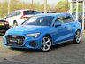 USED 2021 21 AUDI A3 1.5 SPORTBACK TFSI S LINE 5d 148 BHP Finished in eye catching TURBO BLUE with contrasting BLACK SPORTS LEATHER trim. This fantastic facelift model is dripping with tech and desirability. It combines a great interior with a refined driving experience. Features include Virtual Dash, Apple Play, Sat Nav, DAB radio, Rear Park Sensors, B/Tooth Cruise Control, Sports Leather, 2 Keys, 1 Owner, 18" Alloys and much more. Low mileage, 1 Owner, Still under Audi Warranty until 18/6/2024.