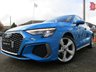 USED 2021 21 AUDI A3 1.5 SPORTBACK TFSI S LINE 5d 148 BHP Finished in eye catching TURBO BLUE with contrasting BLACK SPORTS LEATHER trim. This fantastic facelift model is dripping with tech and desirability. It combines a great interior with a refined driving experience. Features include Virtual Dash, Apple Play, Sat Nav, DAB radio, Rear Park Sensors, B/Tooth Cruise Control, Sports Leather, 2 Keys, 1 Owner, 18" Alloys and much more. Low mileage, 1 Owner, Still under Audi Warranty until 18/6/2024.
