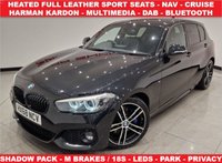 USED 2018 68 BMW 1 SERIES 1.5 118I (136 PS) M SPORT SHADOW EDITION AUTO ( EURO 6 ) S/S 5DR + NAV + HEATED LEATHERS + HARMAN KARDON + SHADOW PACK + CRUISE + MULTIMEDIA + L.E.D.S + PARK AID + PRIVACY + 18S 18S+LEDS+PARK+HEATED LEATHER+NAV+HARMAN KARDON+CRUISE