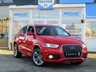 USED 2014 63 AUDI Q3 2.0 TDI S LINE 5d 138 BHP Finished in MISANO RED PEARL with contrasting EBONY PART LEATHER SPORTS SEATS. This Audi Q3 is a upmarket, premium, compact SUV. It offers plenty of space, Great fun to drive and lots of high tech features. All at a very affordable price. Features include, Sat Nav, 19" alloys, Tinted Windows, LED Day run Lights, PARKING SENSORS, B/Tooth and more. Audi Dealer serviced at 18406 miles, 39244 miles, 47733 miles, 52120 miles, 55251 miles (inc Cambelt and Water Pump) and at 70381 miles
