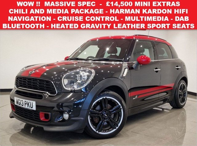 2013 13 MINI Countryman 2.0 COOPER SD (143 PS) ALL4 AUTO 5DR + MASSIVE SPEC + £14,500 EXTRAS + NAV + HARMAN KARDON + HEATED LEATHERS + CHILI / MEDIA PACK + MULTIMEDIA + BLUETOOTH + ADAPTIVE XENONS + PARK AID + PRIVACY + JCW BODY KIT + 18S