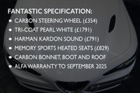 USED 2020 70 ALFA ROMEO GIULIA 2.9 V6 BITURBO QUADRIFOGLIO 4d 503 BHP QUADRIFOGLIO STEERING WHEEL, MEMORY HEATED SEATS, CARBON INTERIOR, HARMAN KARDON SOUND, MINERAL PEARL PAINT.