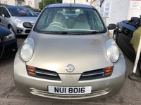 USED 2004 NISSAN MICRA 1.2 S 5d 80 BHP ULTRA LOW MILEAGE AUTOMATIC !!! COMES WITH GOOD SERVICE HISTORY AND A NEW MOT ON PURCHASE.  AVERAGE 45 MPG AND INSURANCE GROUP 10. TIMING CHAIN RUN ENGINE TO GIVE PEACH OF MIND. COMES IN A NICE GOLD COLOUR. SPECS INCLUDE REMOTE LOCKING, ELECTRIC WINDOWS, CD/RADIO, CLOTH INTERIOR, STEEL WHEELS. WONT BE AROUND FOR LONG.