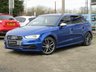 USED 2016 16 AUDI A3 2.0 S3 SPORTBACK QUATTRO NAV 5d 296 BHP Finished in SEPANG BLUE pearl with contrasting Ebony full heated SPORTS LEATHER seats. This 4x4 S3 has an advanced 2.0 turbocharged petrol engine pumping out 300 BHP, blistering performance with arguably the highest quality interior in its class. Features include Sat Nav, PAN ROOF, Full Heated Leather, DAB, Bang and Olufsen Speakers, B/tooth, LED run lights, Park Senors and Cruise. Dealer serviced at 13700 miles, 26057 miles, 41973 miles, 47104 miles, 55183 miles, 59959 miles and at 68410 miles