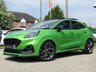 USED 2021 21 FORD PUMA 1.5 ST 5d 198 BHP Finished in MEAN GREEN METALLIC with HEATED RECARO LEATHER/ALCANTARA Trim. This Ford Puma certainly looks the part, it is the sportiest version of the Puma compact SUV, with meaner looks and a racier setup, It's got the raised up driving position, the eye-catching design, and a miniature SUV shape. Features include Pan Roof, Sat Nav with Virtual Dash, DAB Radio, Power Boot, Rear Camera, B/Tooth, Apple Play, Low Mileage and much more. Dealer serviced at 8577 miles, 18588 miles and at 24100 miles