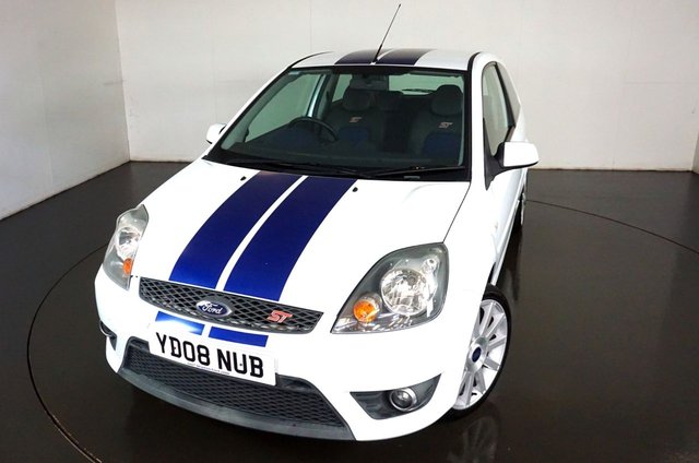 2008 08 Ford Fiesta 2.0 ST 16V 3d-Here we have a future classic-2 Owners from new & only 27000 miles-Finished in Frozen white with Blue over the top stripes-Radio cd player-Aircon-half black leather upholstery-Front sports seats-17