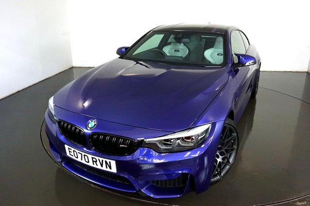 2020 70 BMW M4 3.0 HERITAGE EDITION 2d AUTO-BMW Celebrates its motorsport heritage with a special edition of the BMW M4 Coupe-Limited to 75 units for the UK-750 Worldwide. Choice of 3 Colours Only-Imola red-Laguna Seca Blue & Velvet Blue metallic. Further distinguishing features of the M4 Edition M Heritage include a decorative strip in the colours of BMW M. It is integrated into the limited edition models carbon fibre reinforced plastic roof.Also new are forged 20-in alloys wheels in matt grey. Inside, there are two tone leather seats with contrast stitching and M Heritage identification within the headrests, carbon dashboard trim designed specifically for the M4 Edition M Heritage and door sill trim with further M Heritage identification. Running in Service complete at 1089 Miles. Velvet Blue Metallic-1 Former Keeper.
