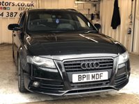 USED 2011 11 AUDI A4 2.0 AVANT TDI BLACK EDITION 5d 134 BHP 2KEYS+2 FORMER KEEPERS+TIMING BELT WATER PUMP 110K+HALF LEATHER+NAVIGATION+CRUISECONTROL+SENSORS+BLACK EDITION+HPI CLEAR+VOSA MOT HISTORY PRINTOUT, PART EXCHANGE WELCOME, RAC CHECKED+The car is in very good condition in and out . Bodywork has no obvious dents or scratches . Interior is very clean without any obvious wear or tear to the seats or carpets.Tyres excellent ,Engine+gearbox in good order.