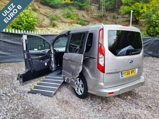 View our Ford Tourneo Connect Passenger Up Front Petrol 4 Seat Wheelchair Accessible Ramp Car