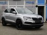 USED 2020 70 SKODA KAROQ 1.0 SE L TSI 5d 114 BHP Finished in BRILLIANT SILVER with Heated LEATHER ALCANTARA Trim. This Karoq is a very good family SUV, offering comfort and practicality at a very competitive price. It is a top-drawer family SUV, perfectly mixing an impressive interior, good driving characteristics and a comfortable ride with clever seating options, a big boot and plenty of space for passengers. Features include Sat Nav,Rear Camera, DAB radio, Apple Play, Park Sensors, Cruise control, Heated seats, Keyless Start and much more.