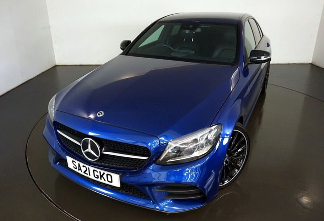 2021 21 Mercedes-Benz C-Class 2.0 C300d AMG Line Edition-FINISHED IN BRILLIANT BLUE WITH BLACK LEATHER UPHOLSTERY-SMARTPHONE INTEGRATION PACKAGE-REVERSE CAMERA-ACTIVE PARK ASSIST-ELECTRIC MEMORY SEATS-MEMORY PACKAGE-CRUISE CONTROL-DAB RADIO-AMBIENT LIGHTING-AUTOMATIC HIGH BEAM ASSIST-DYNAMIC LED HEADLIGHTS-HEATED SEATS-KEYLESS START-NIGHT PACKAGE-19