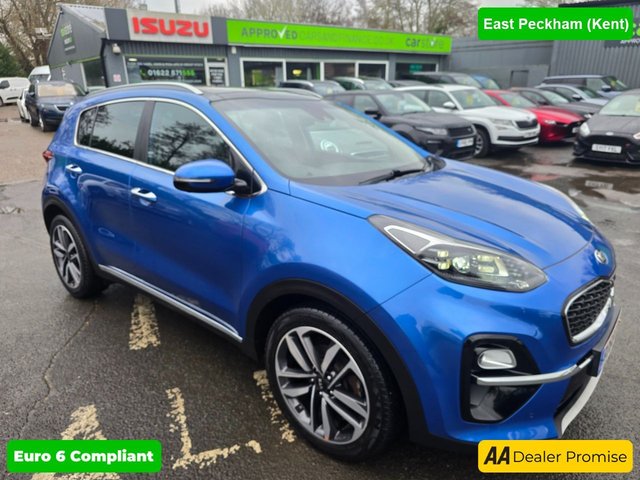 View our Kia Sportage 1.6 CRDi 4 SUV 5DR Blue, 69,000 miles, 3 owners, full service history, ULEZ Euro 6 diesel, auto gearbox, leather interior, Sat Nav, panoramic sunroof