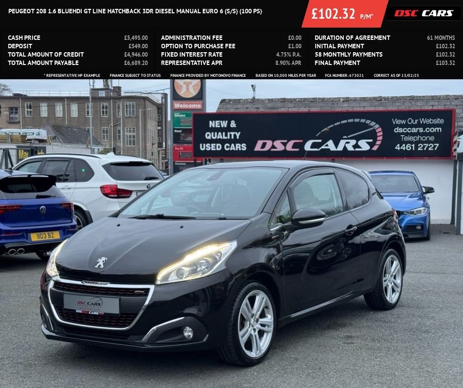 USED 2016 66 PEUGEOT 208 1.6 BlueHDi GT Line Hatchback 3dr Diesel Manual Euro 6 (s/s) (100 ps) SPORTS SEATS