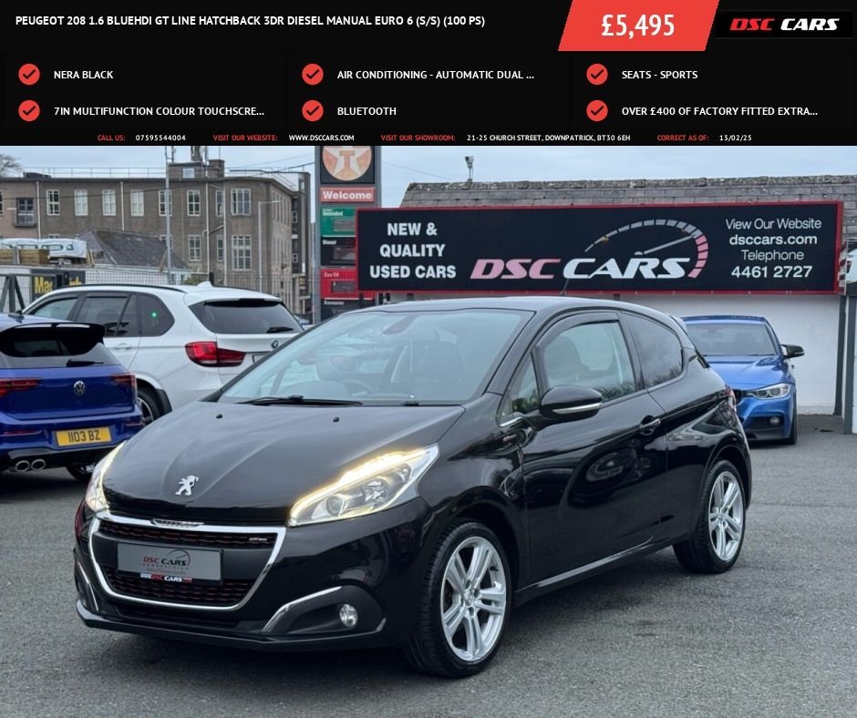 USED 2016 66 PEUGEOT 208 1.6 BlueHDi GT Line Hatchback 3dr Diesel Manual Euro 6 (s/s) (100 ps) SPORTS SEATS