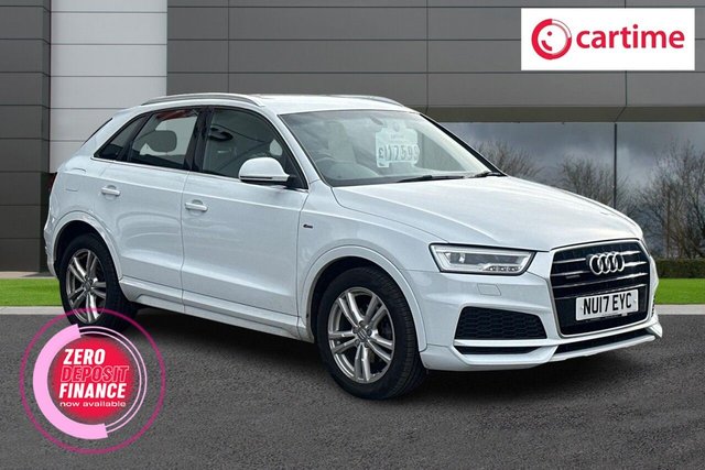 View our Audi Q3 2.0 TDI S line Edition SUV 5dr Diesel S Tronic quattro Euro 6 (s/s) (184 ps) Satellite Navigation(no media included), Half Leather Trim, DAB Digital Radio, Front and Rear Parking Sensors, Heated Mirrors