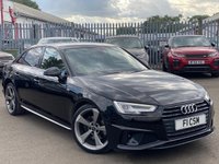 USED 2019 19 AUDI A4 2.0 TFSI 40 Black Edition Saloon 4dr Petrol S Tronic Euro 6 (s/s) (190 ps) A TRULY STUNNING ADDITION TO OUR FORECOURT+ONLY 1 FORMER KEEPER+SERVICE HISTORY+ULEZ COMPLIANT+PRIVACY GLASS+HALF LEATHER INTERIOR+SATELLITE NAVIGATION+PARK ASSIST+CLIMATE CONTROL+19 INCH ALLOY WHEELS+COST NEW &pound;36495 MAKING THIS USED VEHICLE OUTSTANDING VALUE AT OUR LOW PRICE+CALL NOW TO SPEAK WITH ONE OF OUR VERY EXPERIENCED SALES EXECUTIVES TO ARRANGE A VIEWING+ABSOLUTELY NOT TO BE MISSED+READY TO DRIVE AWAY TODAY!!!!!!!!!!!!!!!!!!!!!!!!!!!!!!
