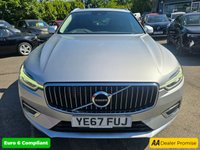 USED 2018 67 VOLVO XC60 2.0 T5 Inscription SUV in silver with 81,500 miles, FSH, 2 owners, ULEZ compliant, auto, sat nav, leather interior, touchscreen & more! With a full service history, this 2018 Volvo XC60 T5 Inscription with 81,500 miles is a superb example of a reliable and well-maintained vehicle. The XC60, with its 2.0L petrol engine and four-wheel drive, offers a refined driving experience. The Inscription trim adds a touch of luxury, while its Euro 6 emission class ensures it meets modern environmental standards. This particular model comes with desirable features, including 20in alloy wheels, an active Four-C chassis system, satelitte naviga