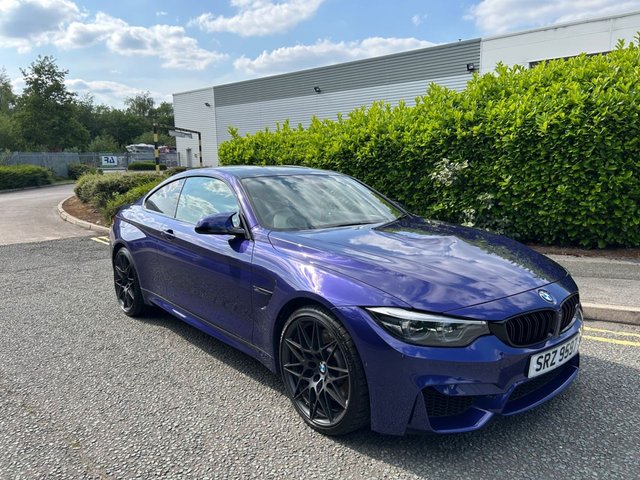 2020 70 BMW M4 3.0 BiTurbo Heritage Edition Coupe 2dr Petrol DCT Euro 6 (s/s) (450 ps)-Factory Extras Worth &pound;9,750-BMW Celebrates its Motorsport heritage with a special edition of the BMW M4 Coupe-Limited to 75 units for the UK-750 Worldwide. Choice of 3 Colours Only-Imola red-Laguna Seca Blue & Velvet Blue metallic. Further distinguishing features of the M4 Edition M Heritage include a decorative strip in the colours of BMW M. It is integrated into the limited edition models carbon fibre reinforced plastic roof.Also new are forged 20-in alloys wheels in matt grey. Inside, there are two tone leather seats with contrast stitching and M Heritage identification within the headrests, carbon dashboard trim designed specifically for the M4 Edition M Heritage and door sill trim with further M Heritage identification. Running in Service complete at 1045 Miles. Velvet Blue Metallic-1 Former Keeper.
